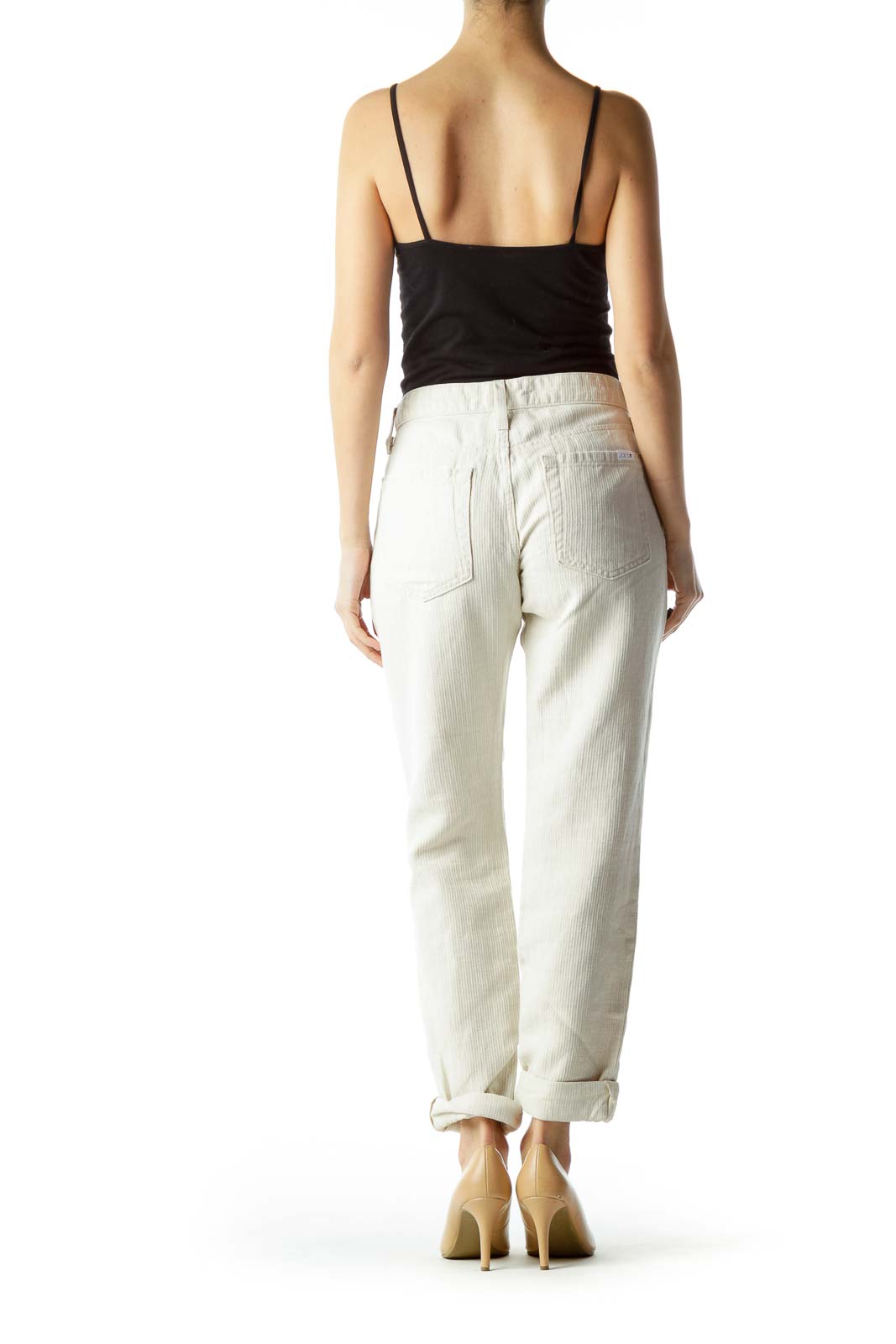 Beige Textured Cotton and Linen Pants