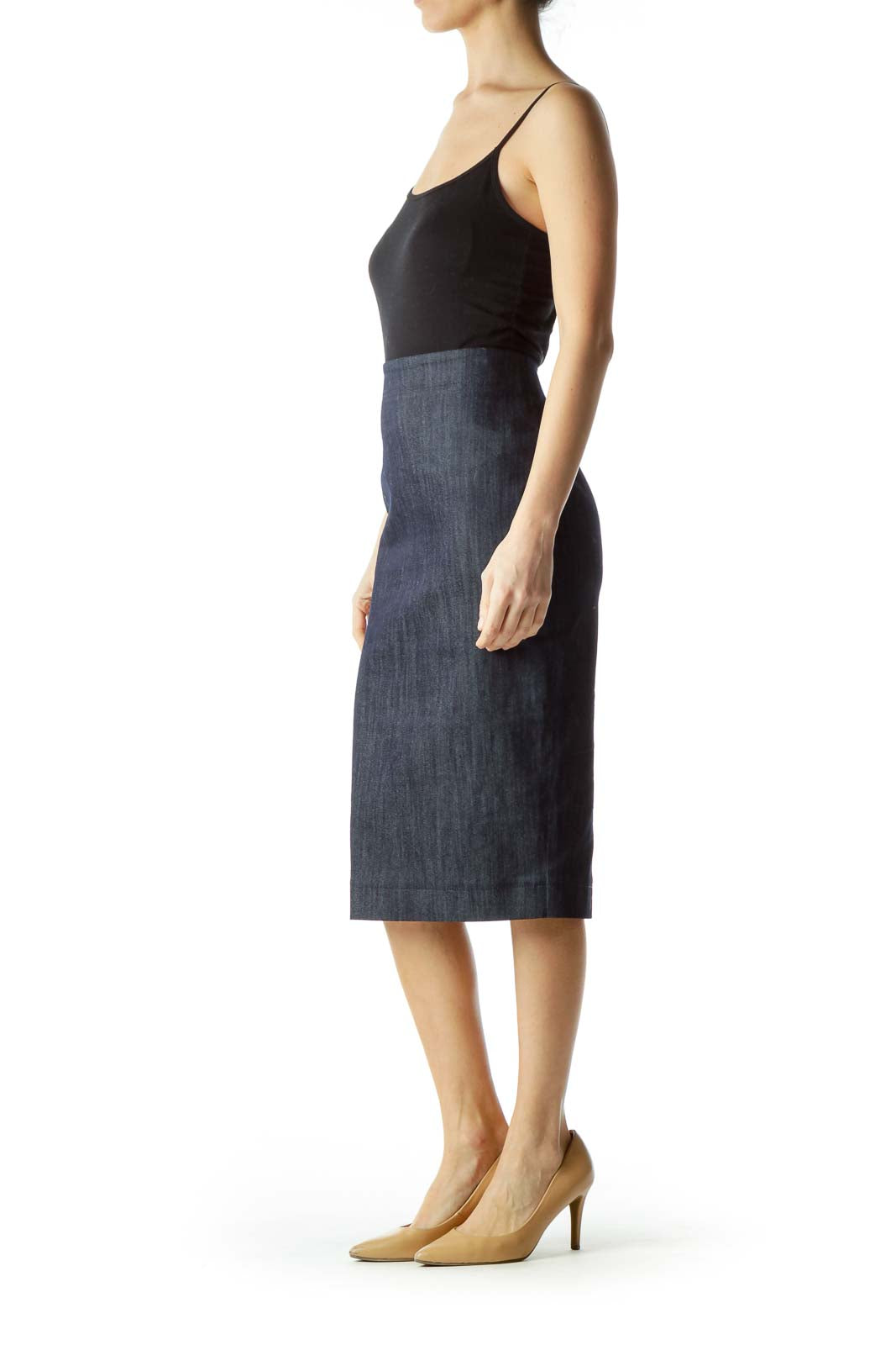 Blue Denim Midi Pencil Skirt