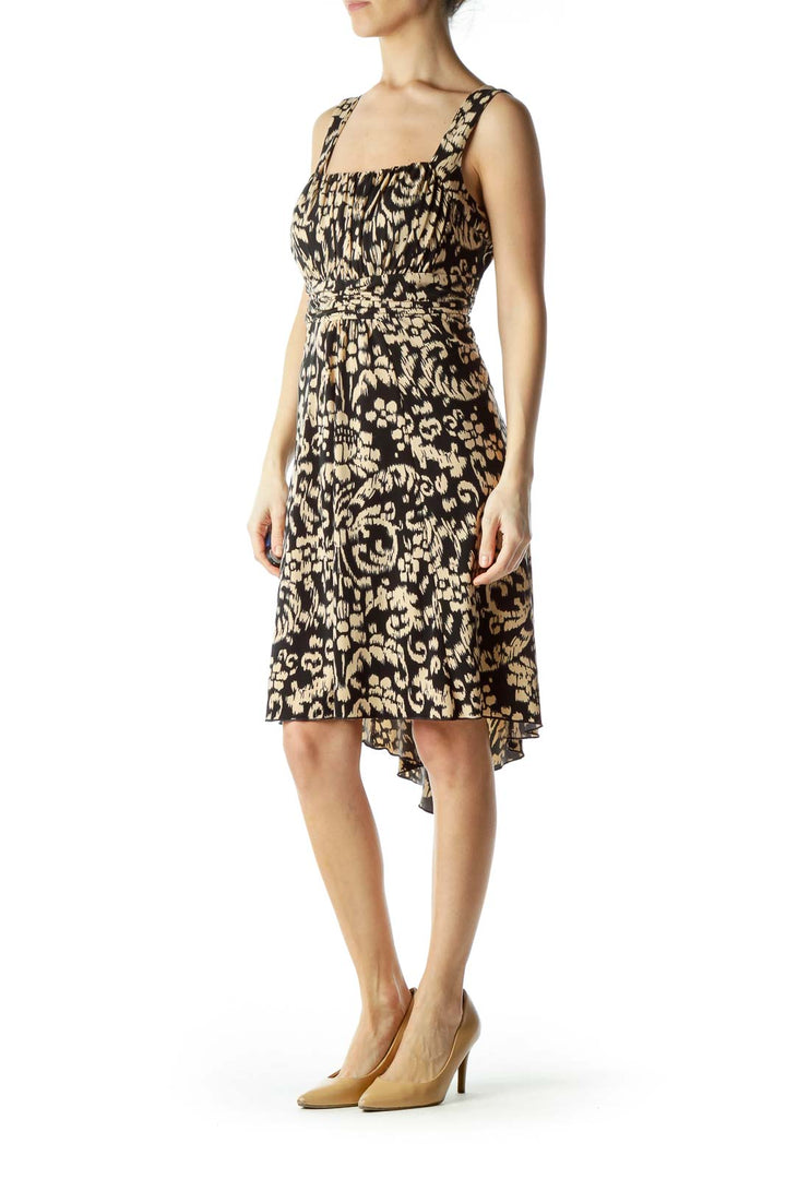 Black Beige Printed Elastic Day Dress