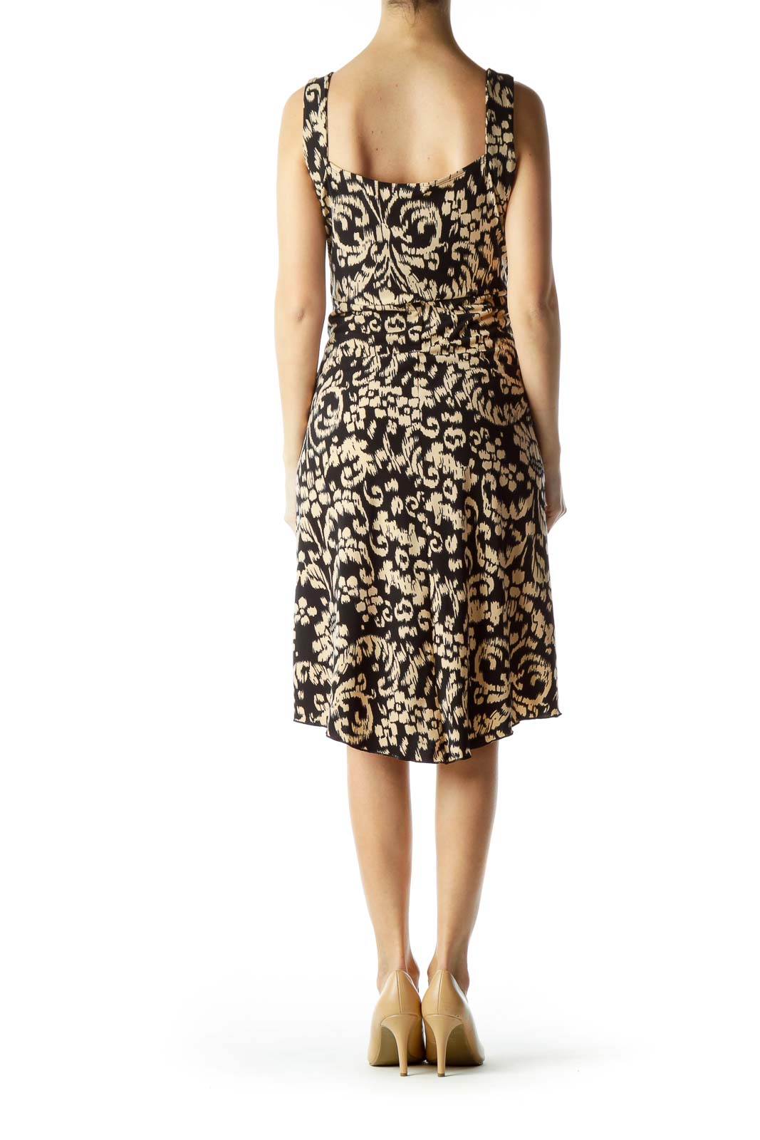 Black Beige Printed Elastic Day Dress