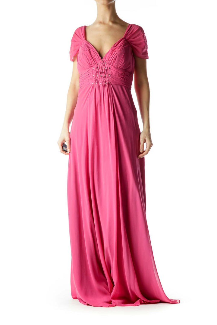 Pink Beaded Silk Evening Gown