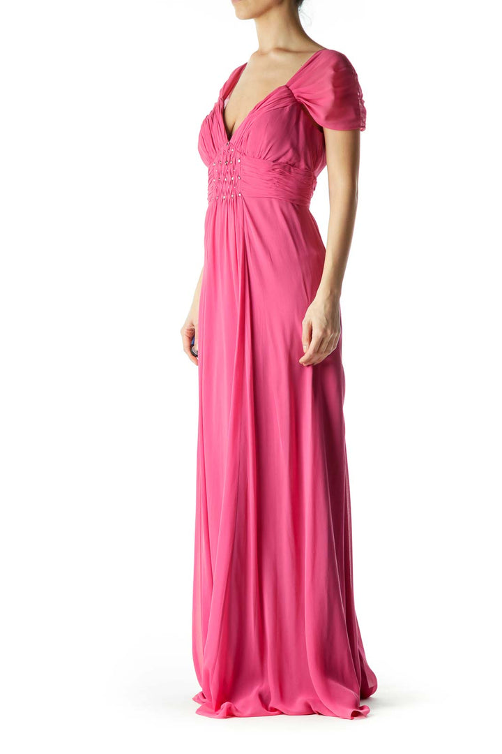 Pink Beaded Silk Evening Gown