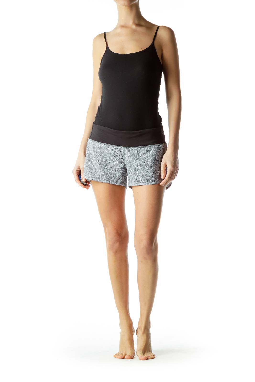 Black Gray Print Sports Shorts