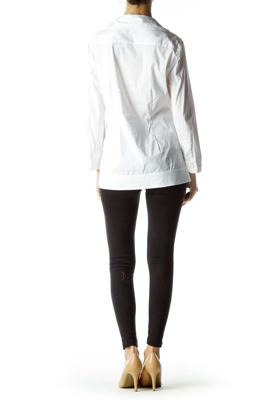 White Collared V-Neck Top with Bow