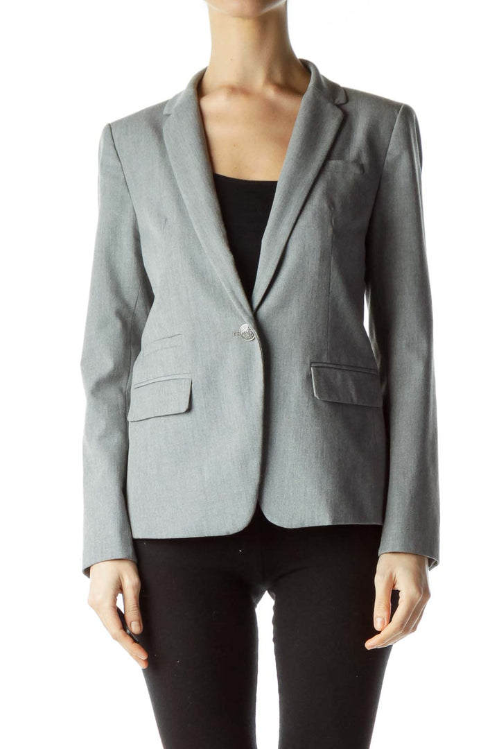 Gray V-Neck Collared Blazer