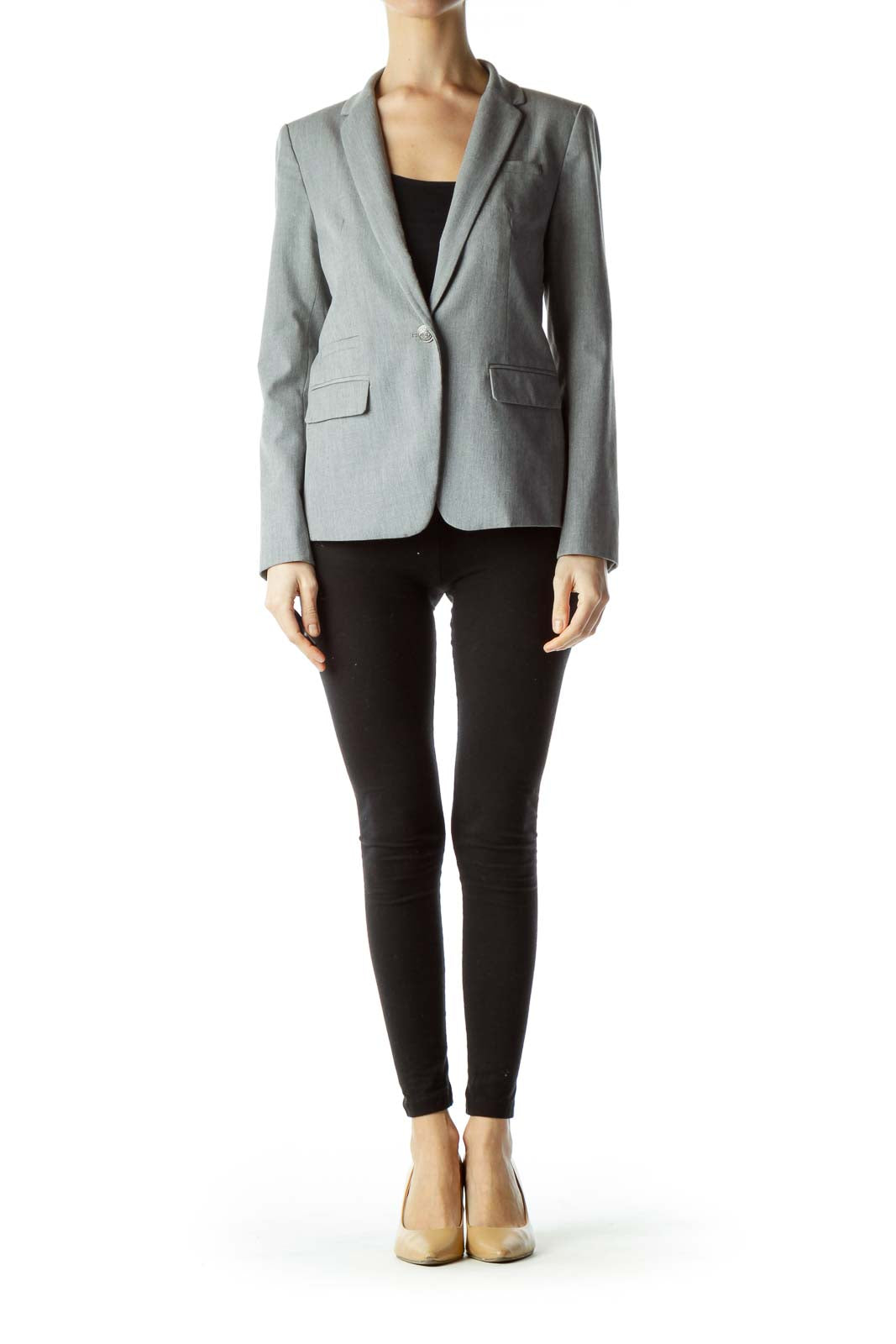 Gray V-Neck Collared Blazer