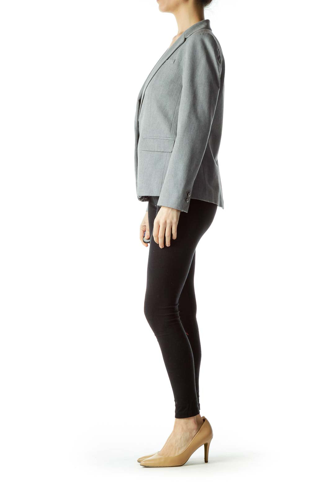 Gray V-Neck Collared Blazer