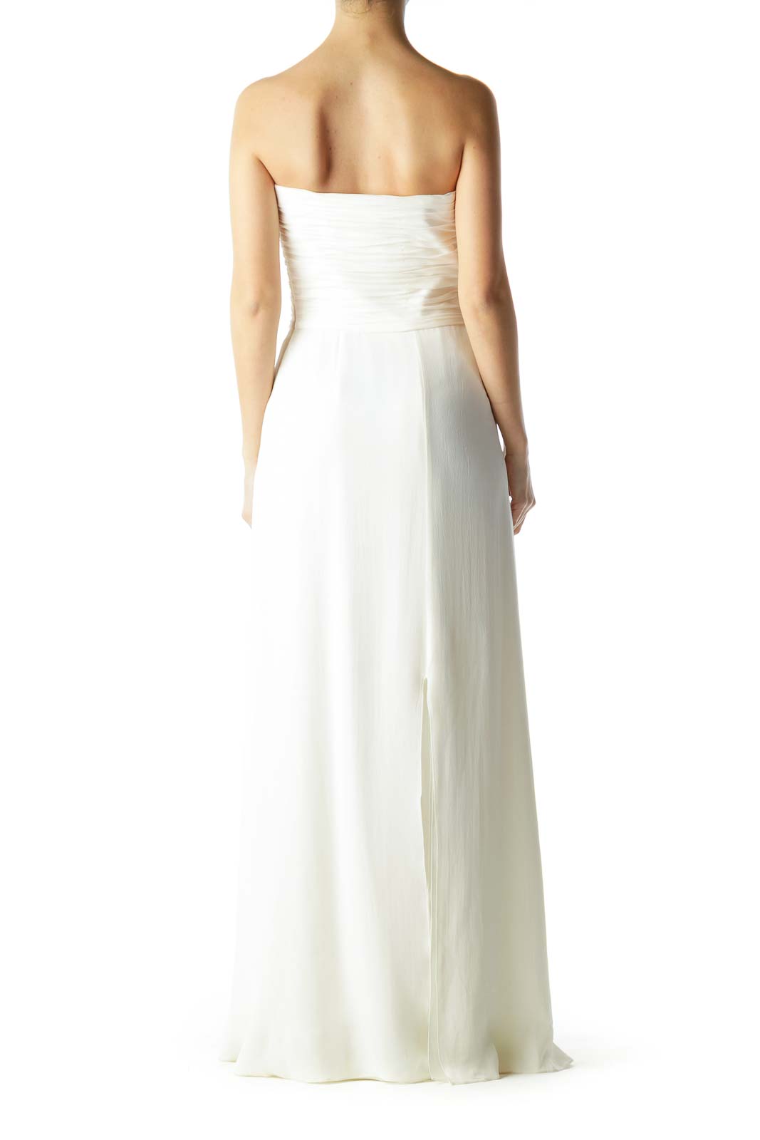 White Strapless Scrunched Evening Dress