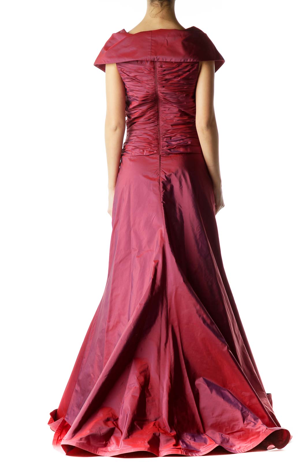 Burgundy Scrunch Detail V-neck Gown