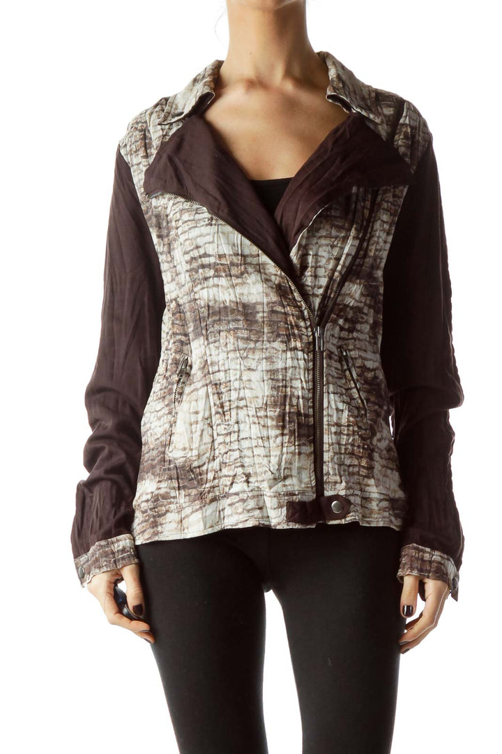 Brown Beige Snakeskin Print Jacket