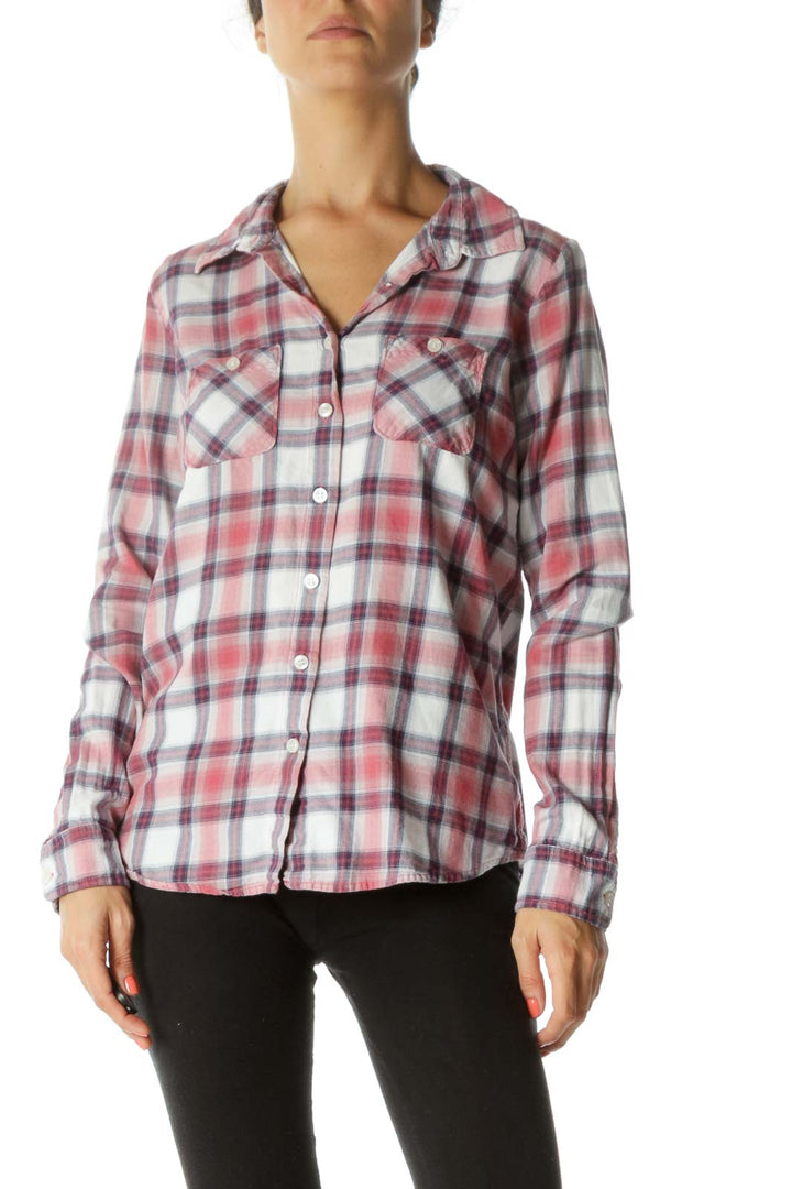 Pink Purple Plaid 100% Cotton Shirt