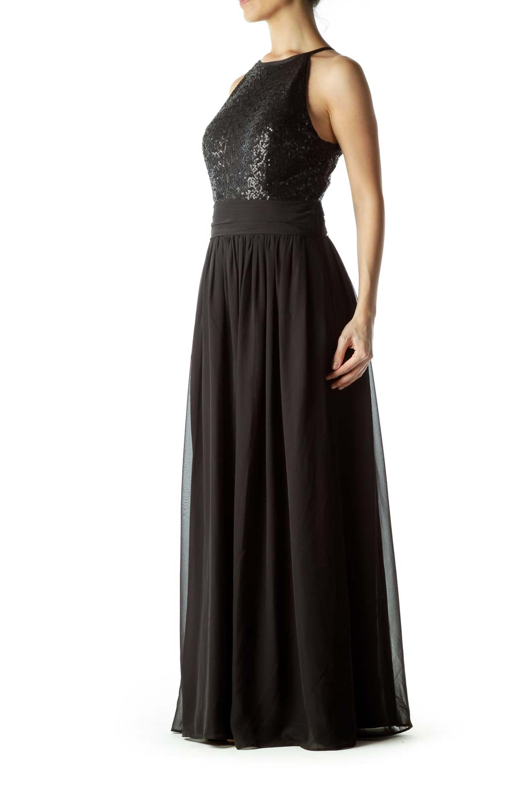 Black Sequin Detailed Evening Dress