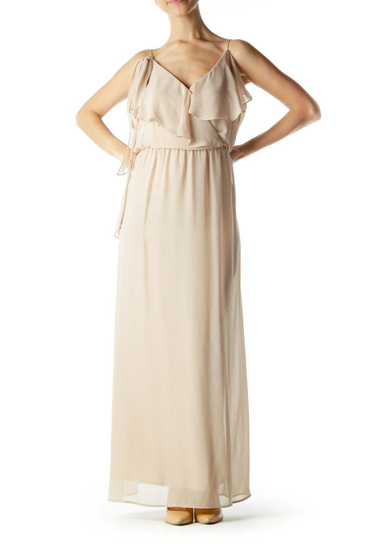 Beige Ruffle Detailed Maxi Dress