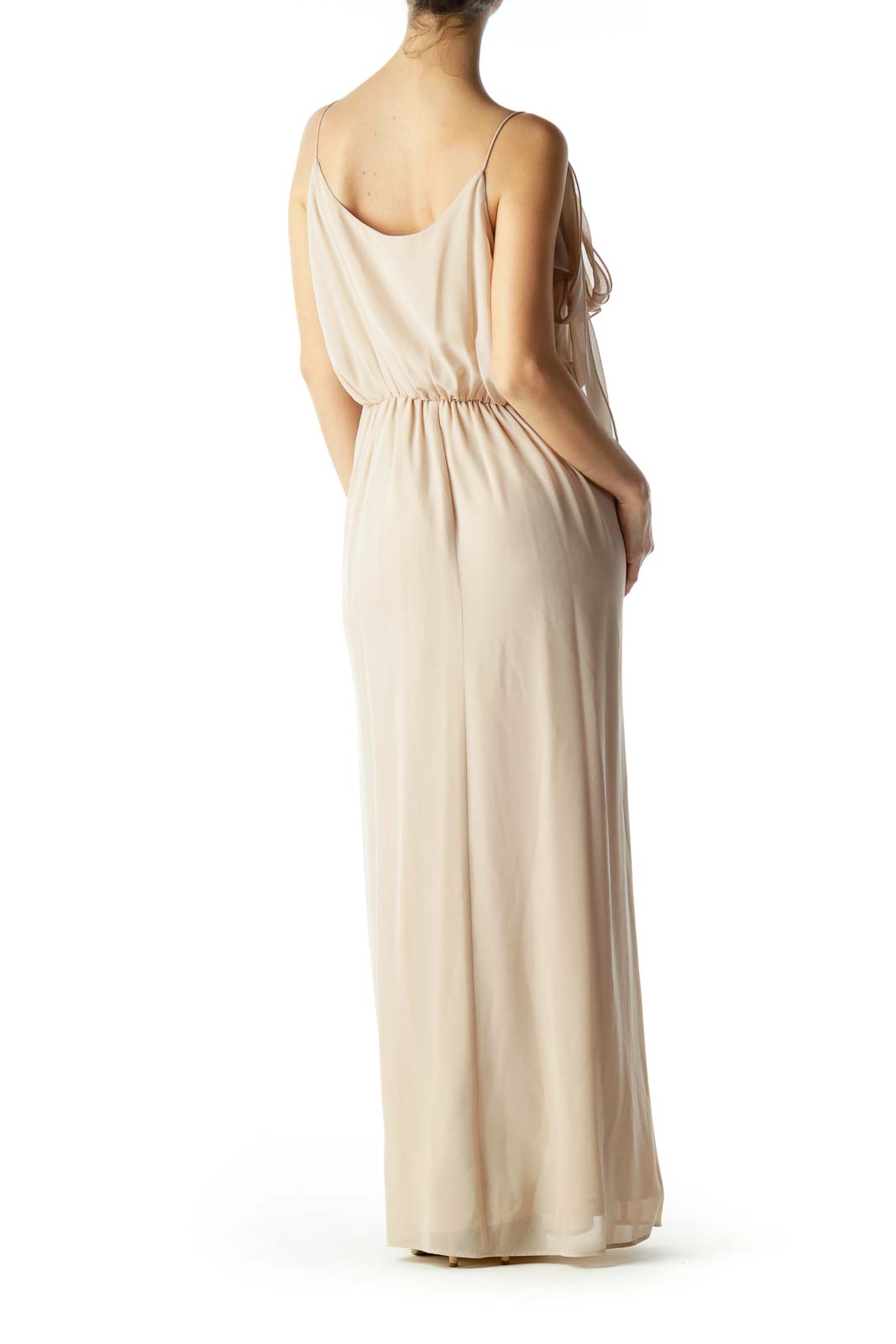 Beige Ruffle Detailed Maxi Dress