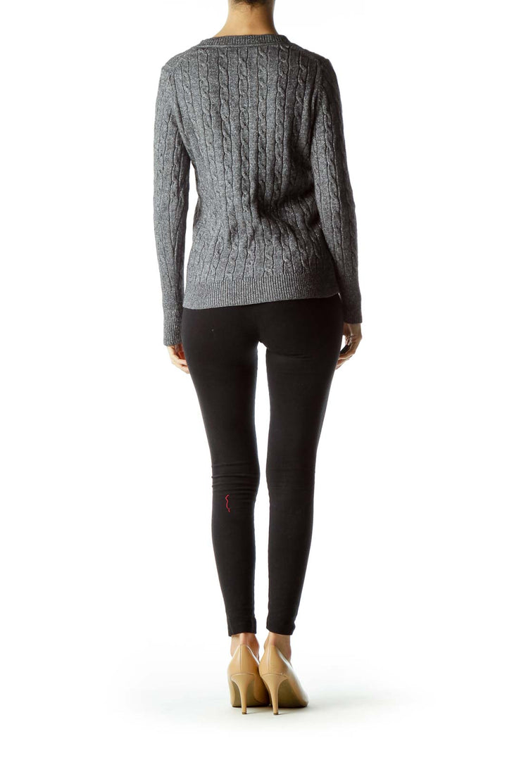 Gray Metallic Cable Knit Sweater