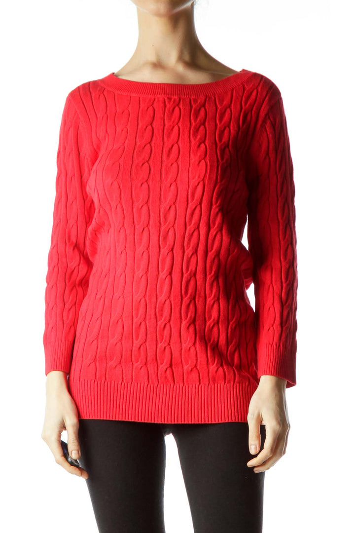 Red Cable Knit Long Sweater