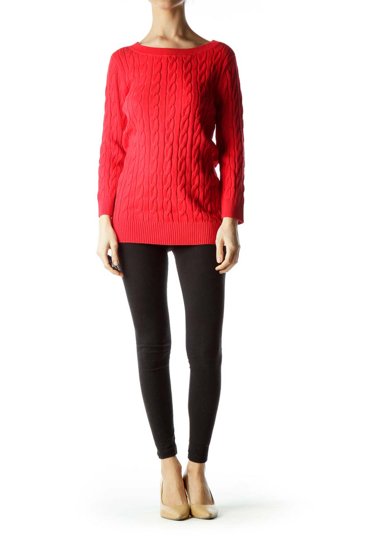 Red Cable Knit Long Sweater