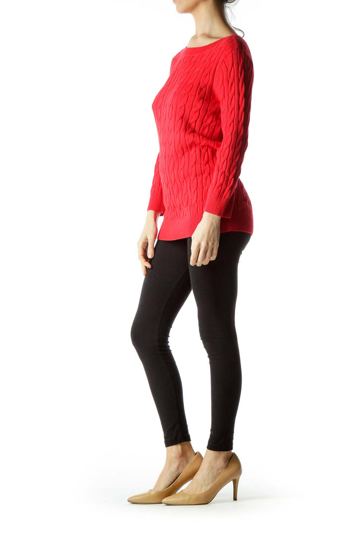 Red Cable Knit Long Sweater