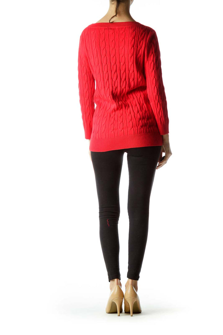 Red Cable Knit Long Sweater