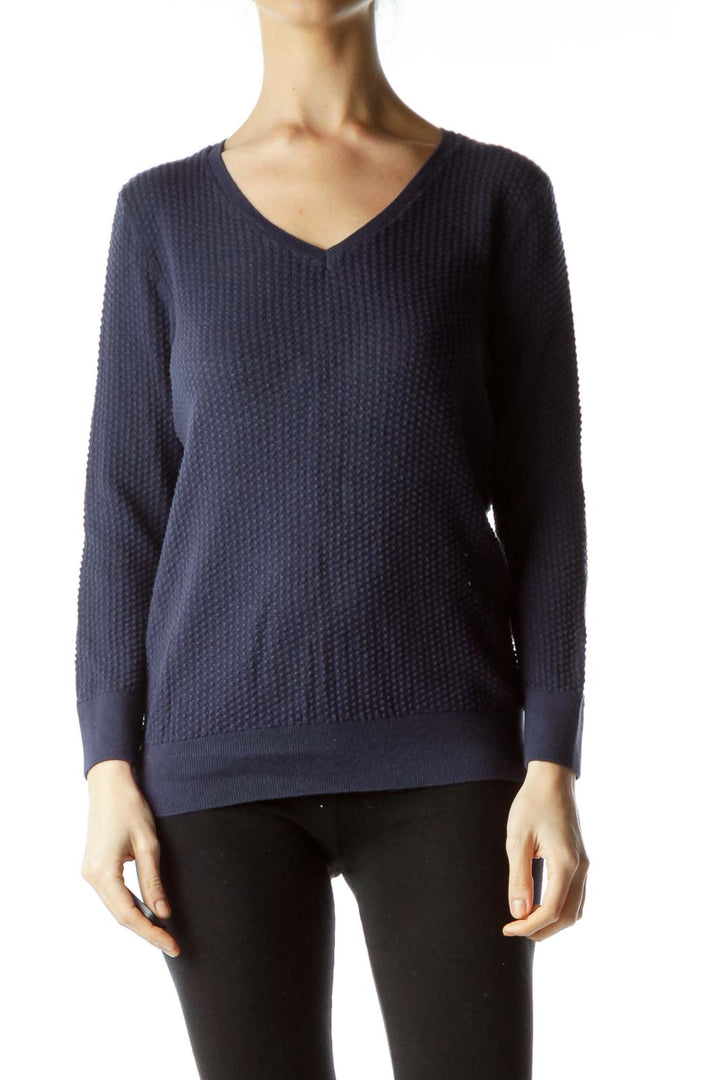 Navy Textured Knit Top