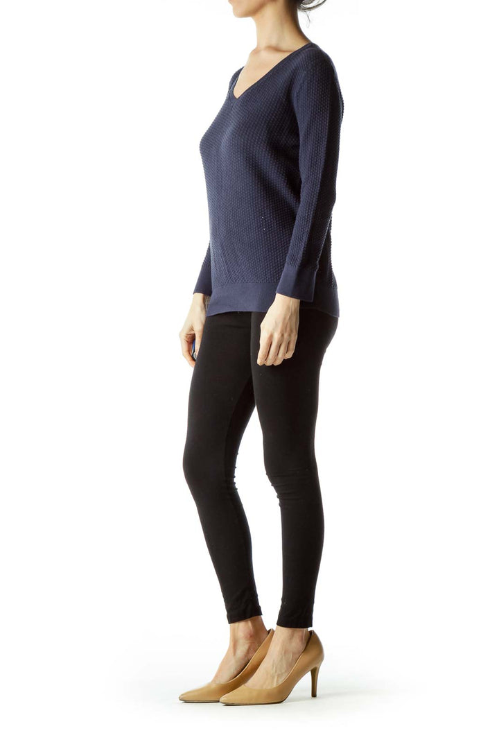 Navy Textured Knit Top