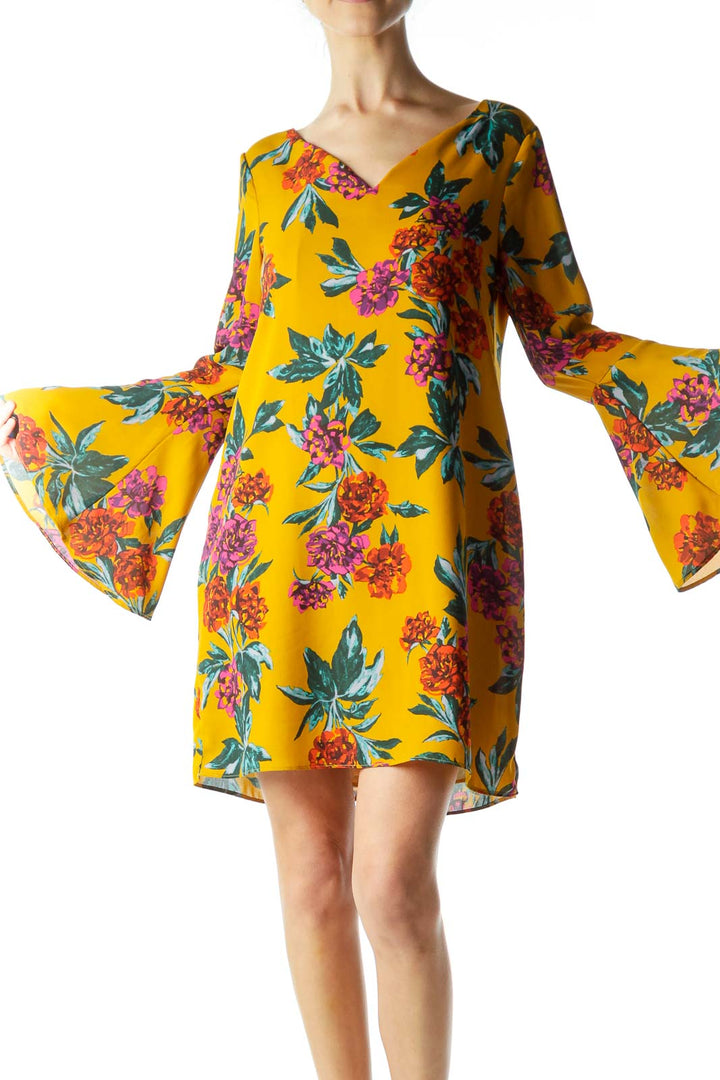 Mustard Yellow Floral Print Shift Dress