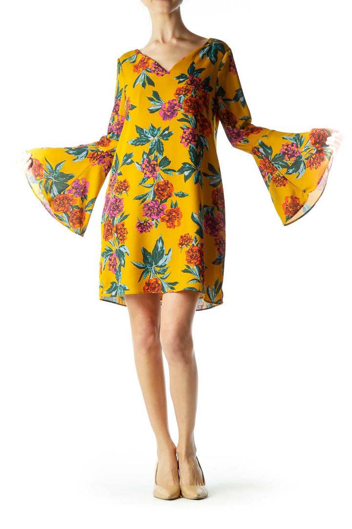 Mustard Yellow Floral Print Shift Dress