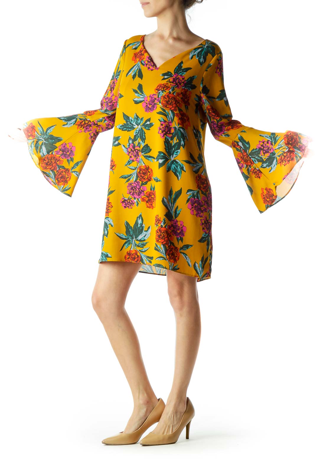 Mustard Yellow Floral Print Shift Dress