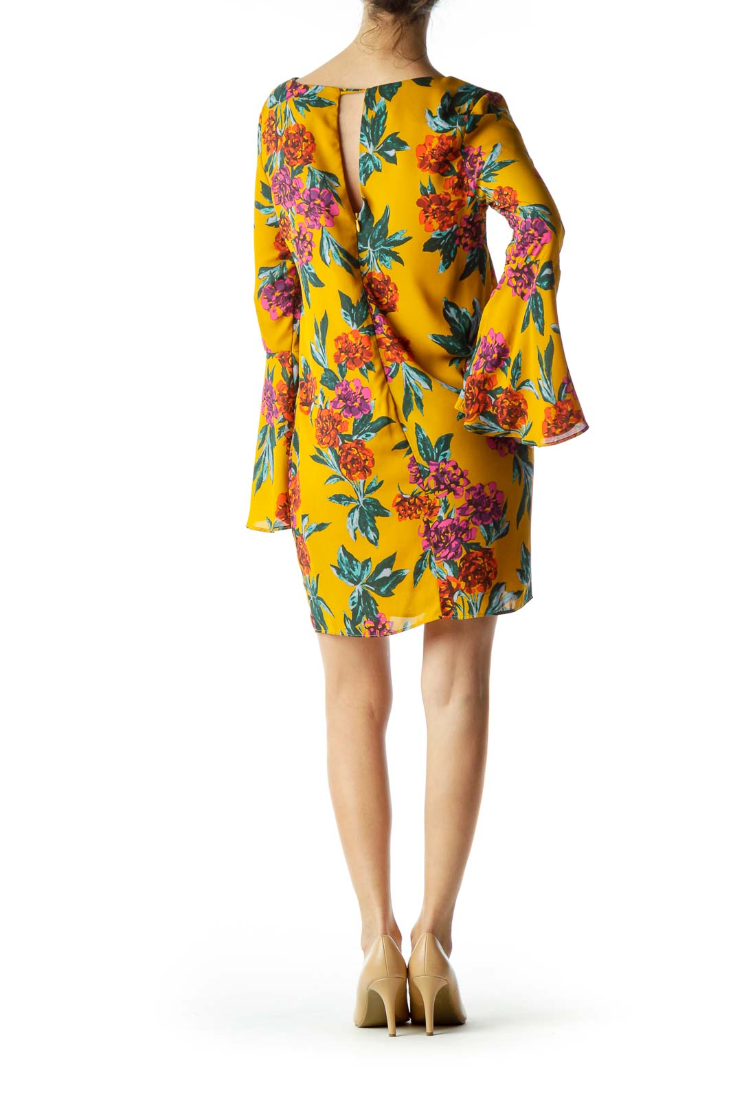 Mustard Yellow Floral Print Shift Dress