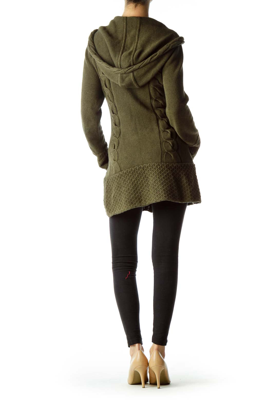 Olive Green Cable Knit Hooded Sweater