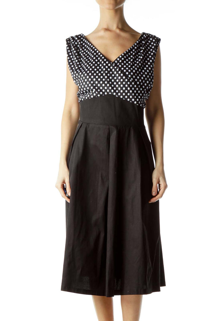 Black White Polka-Dot Upper Day Dress