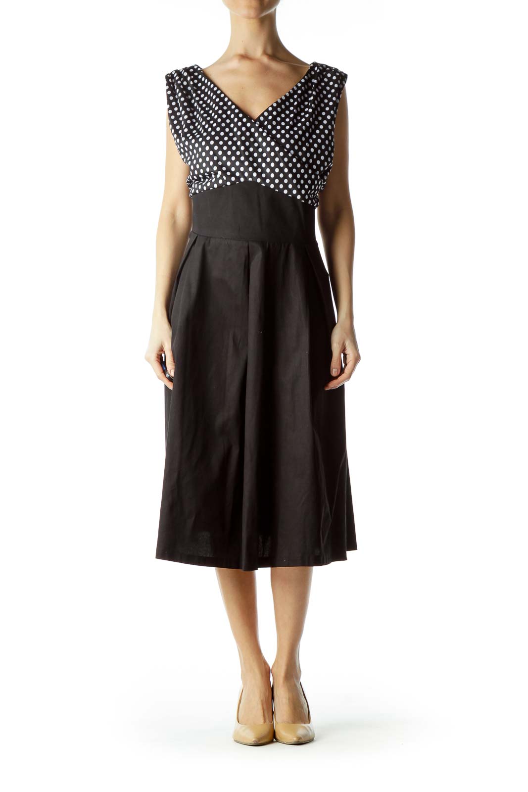 Black White Polka-Dot Upper Day Dress