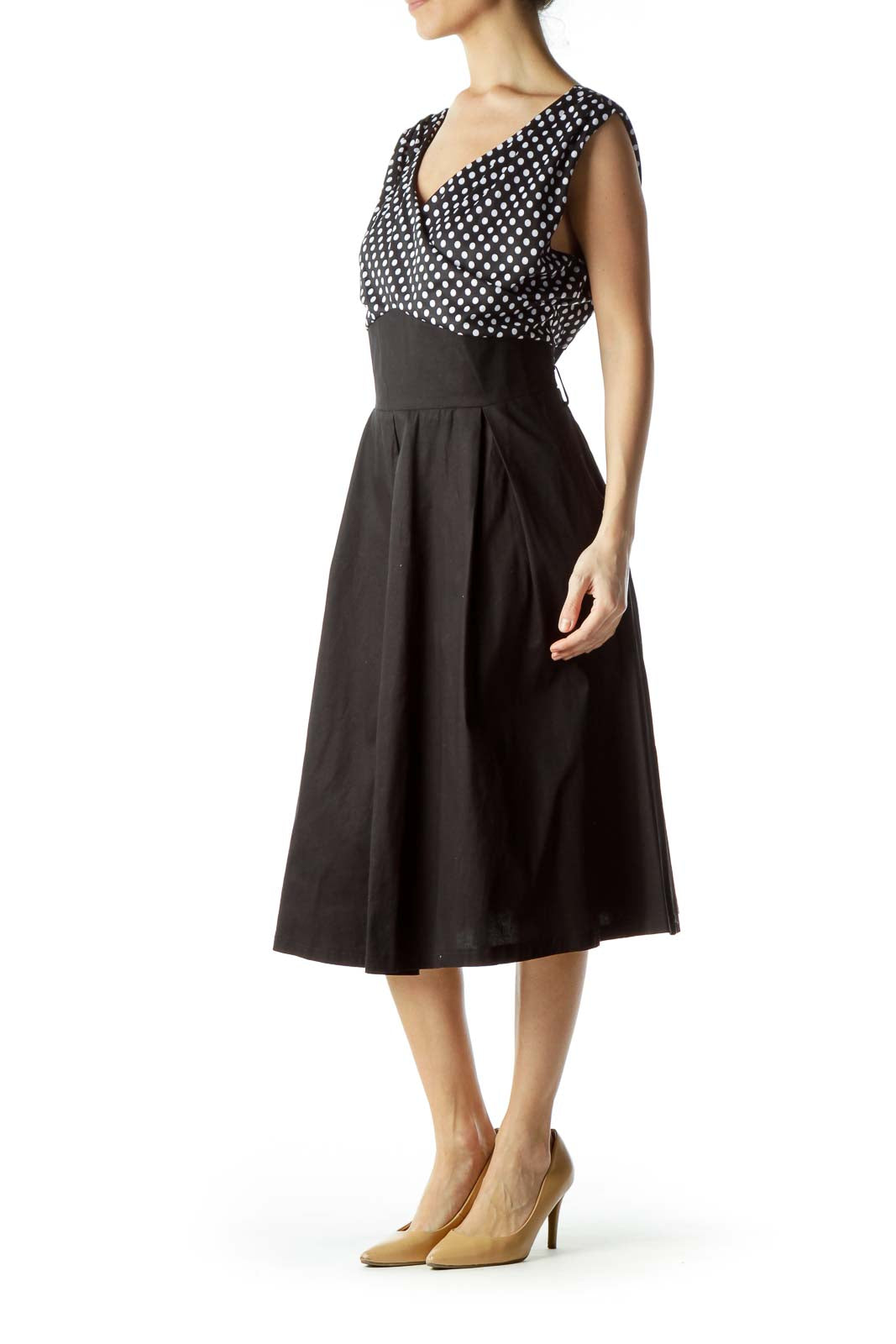 Black White Polka-Dot Upper Day Dress