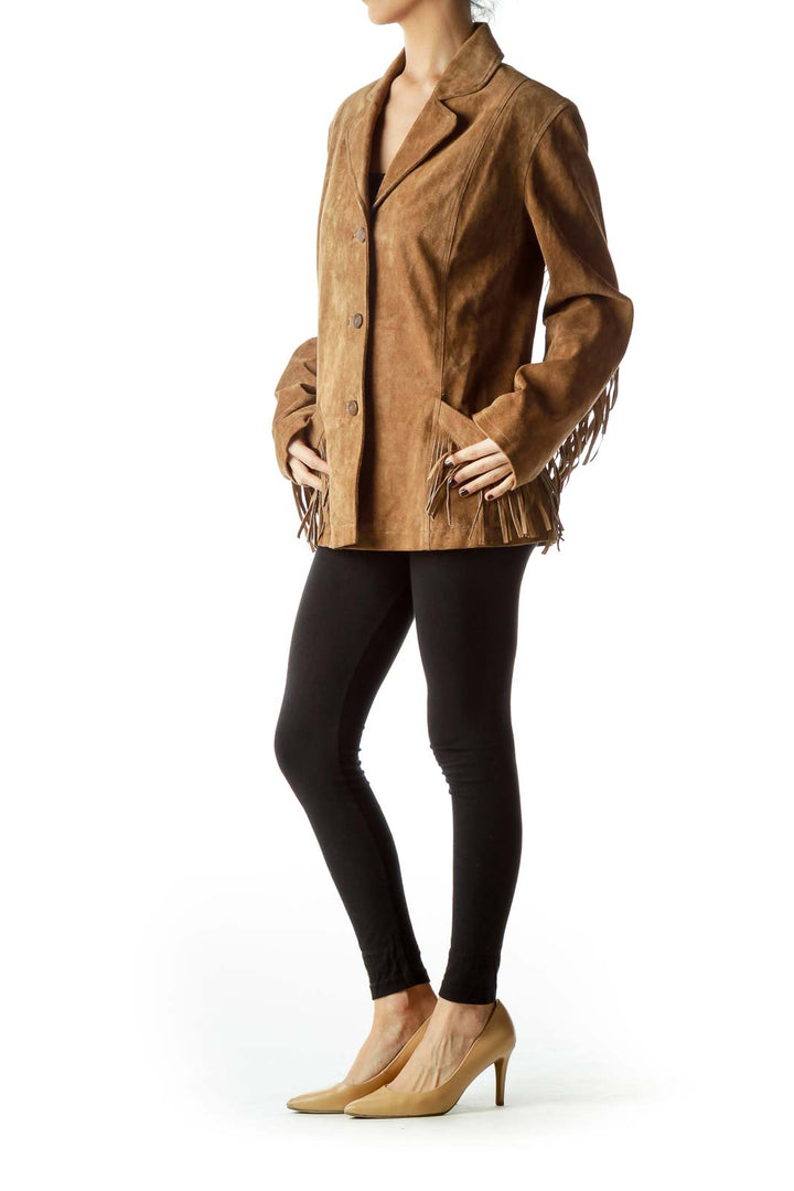 Brown Suede Leather Jacket with Fringe