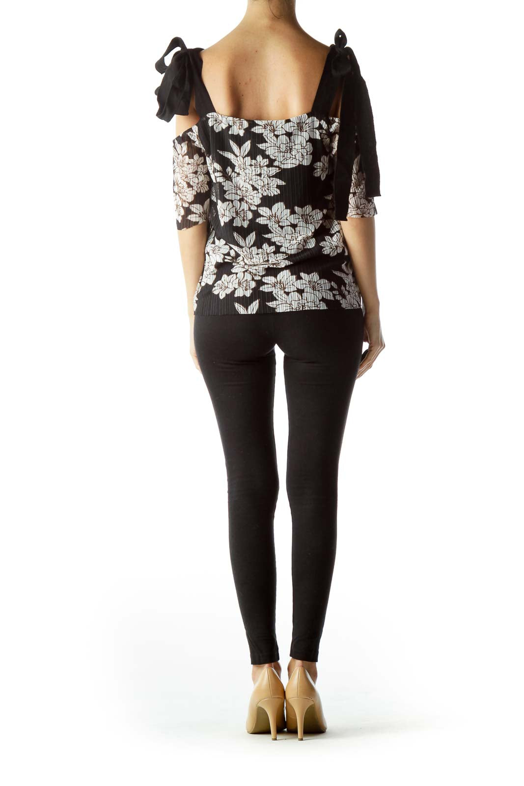 Black Cream Brown Floral Print Knit Top