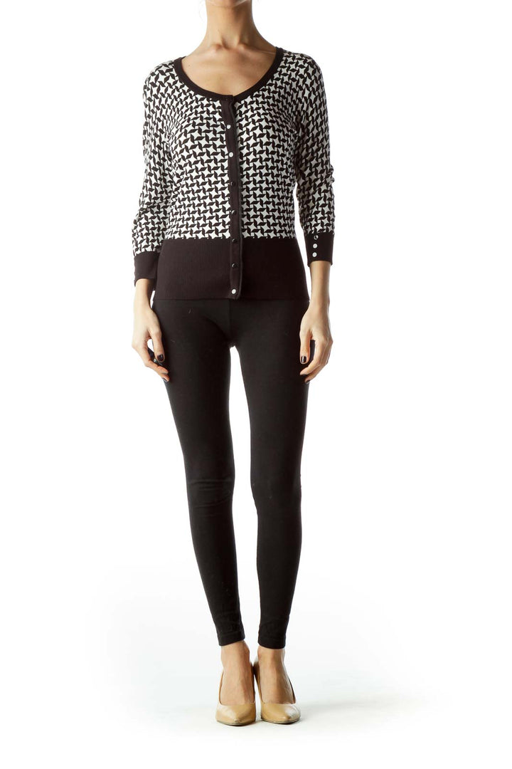 Black White Stars Print Buttoned Sweater