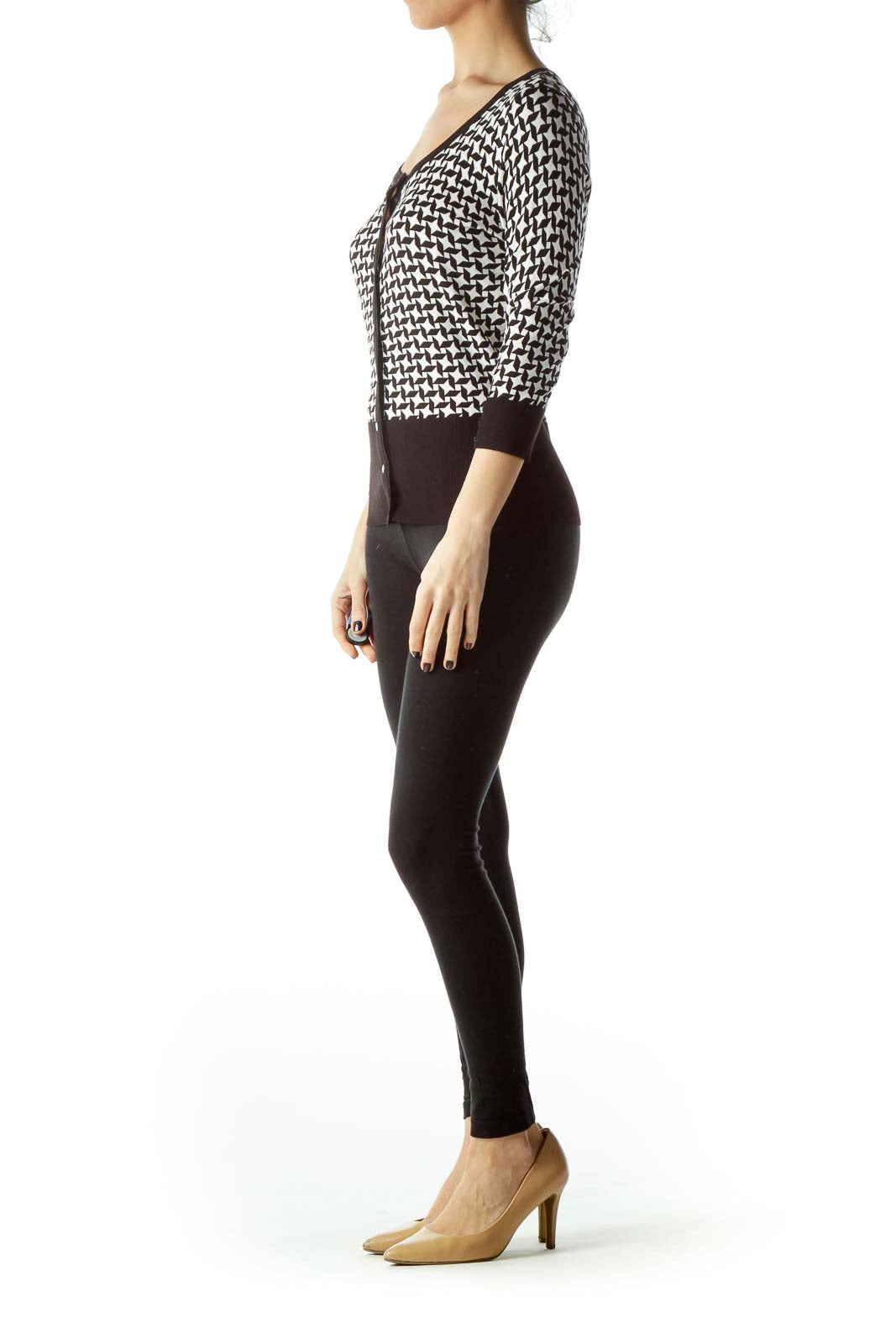 Black White Stars Print Buttoned Sweater