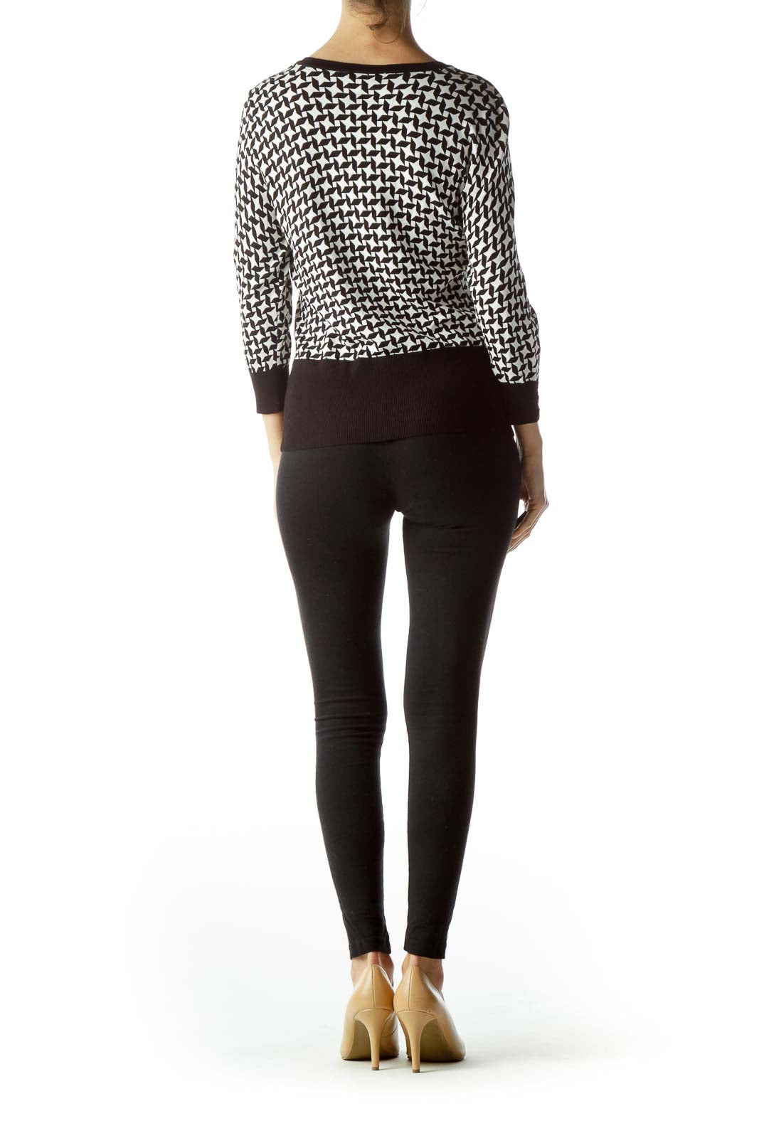 Black White Stars Print Buttoned Sweater