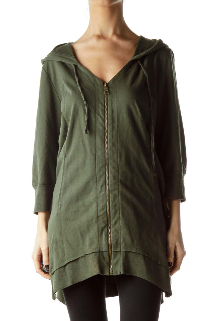 Army Green Zippered Hooded Jacket