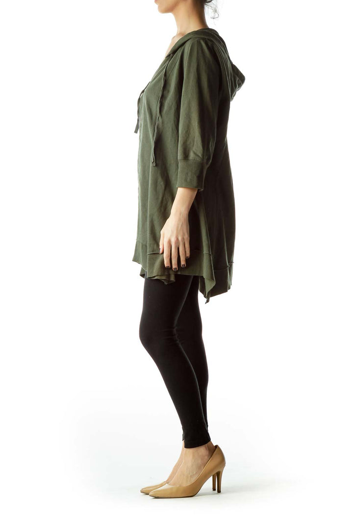 Army Green Zippered Hooded Jacket