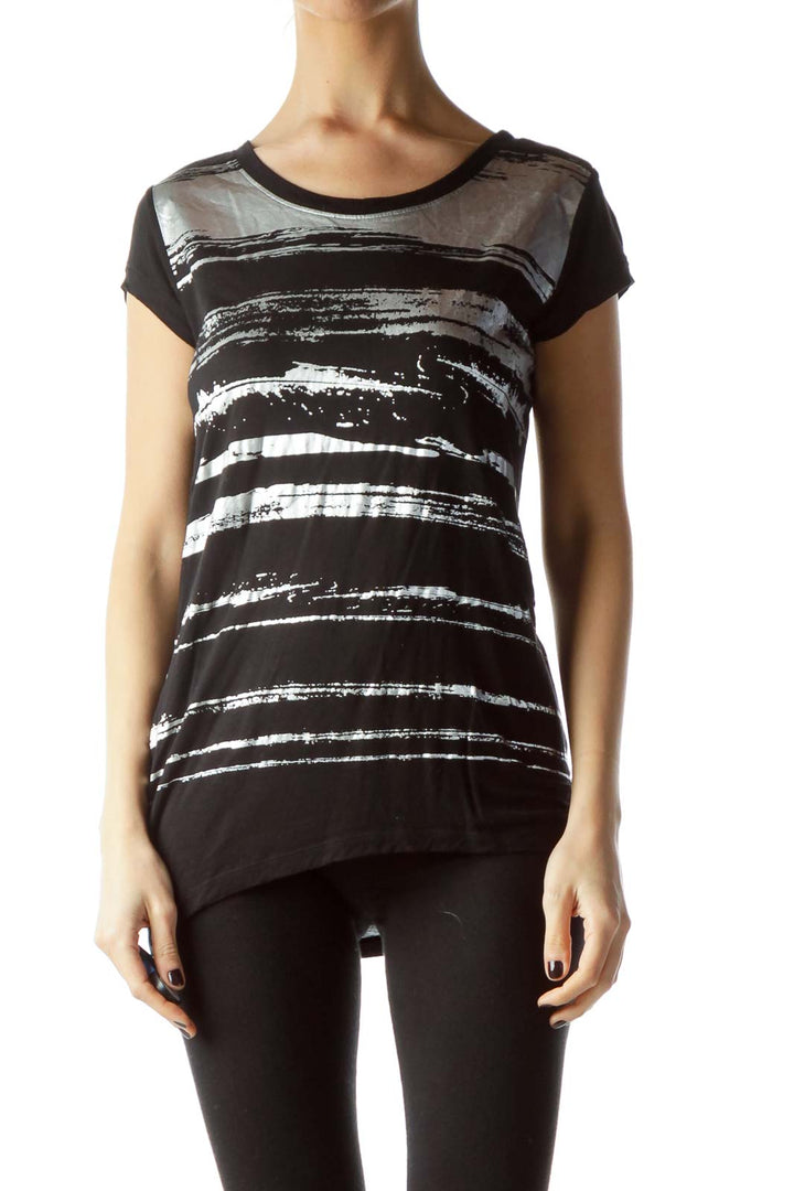 Black Silver Paint Print Short Sleeve T-Shirt