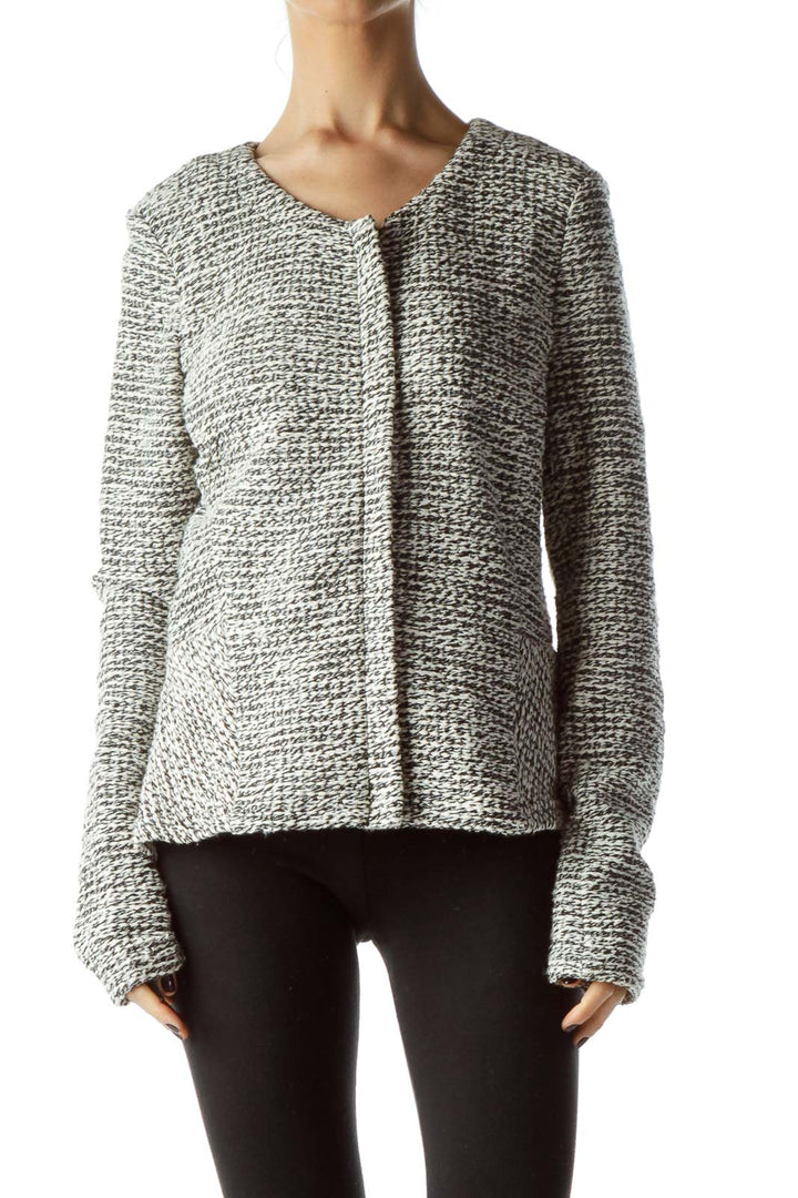 Black Cream Textured Zippered Jacket