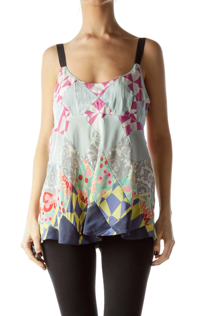 Multicolored 100% Silk Sleeveless Top