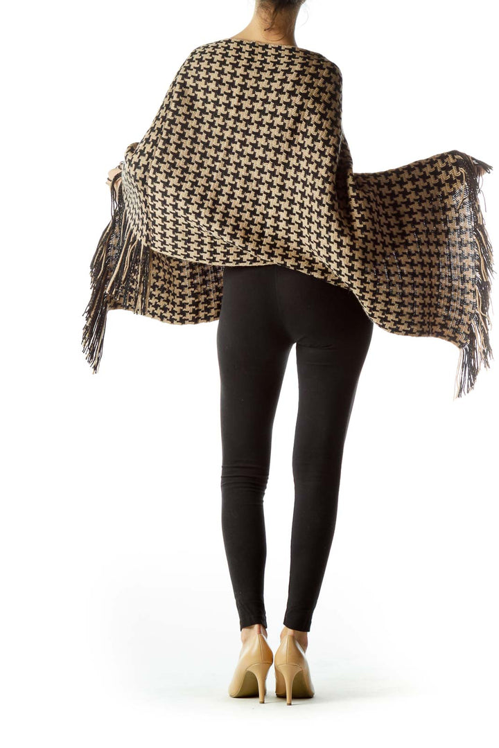 Black Beige Houndstooth Knitted Poncho