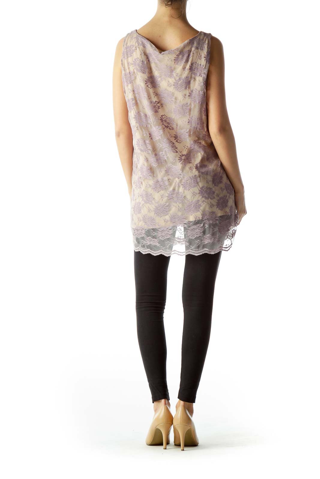 Beige Purple Lace Sleeveless Top