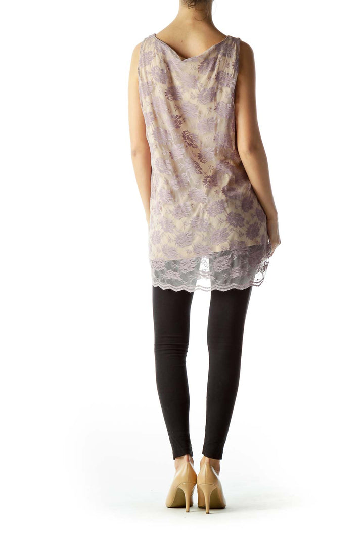 Beige Purple Lace Sleeveless Top