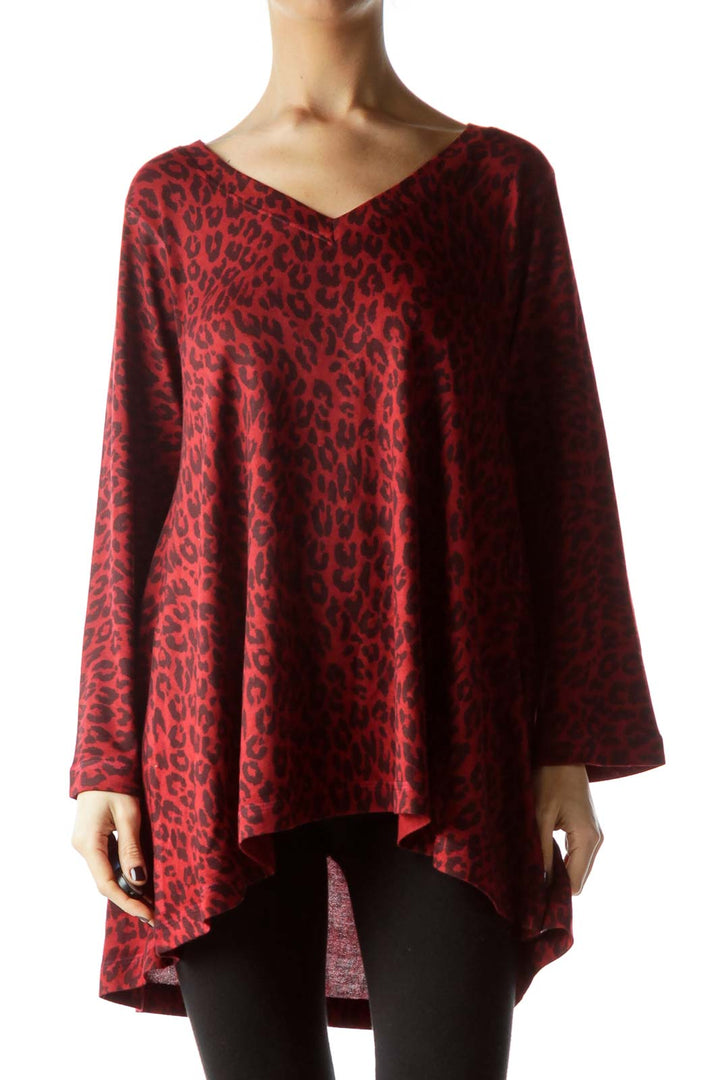 Burgundy Animal Print Flared Knit Top