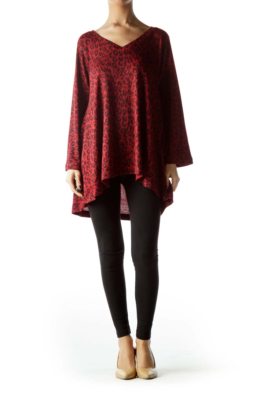 Burgundy Animal Print Flared Knit Top