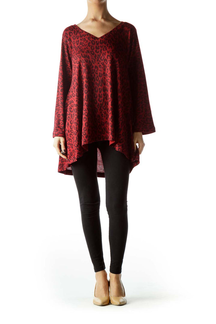 Burgundy Animal Print Flared Knit Top