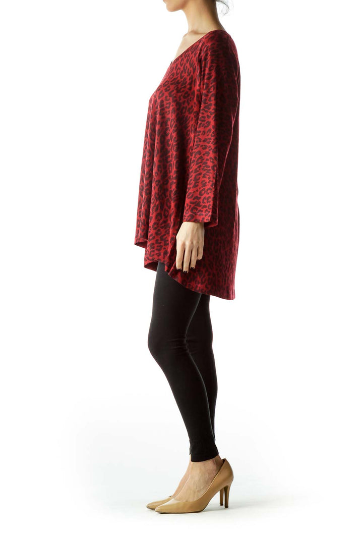 Burgundy Animal Print Flared Knit Top